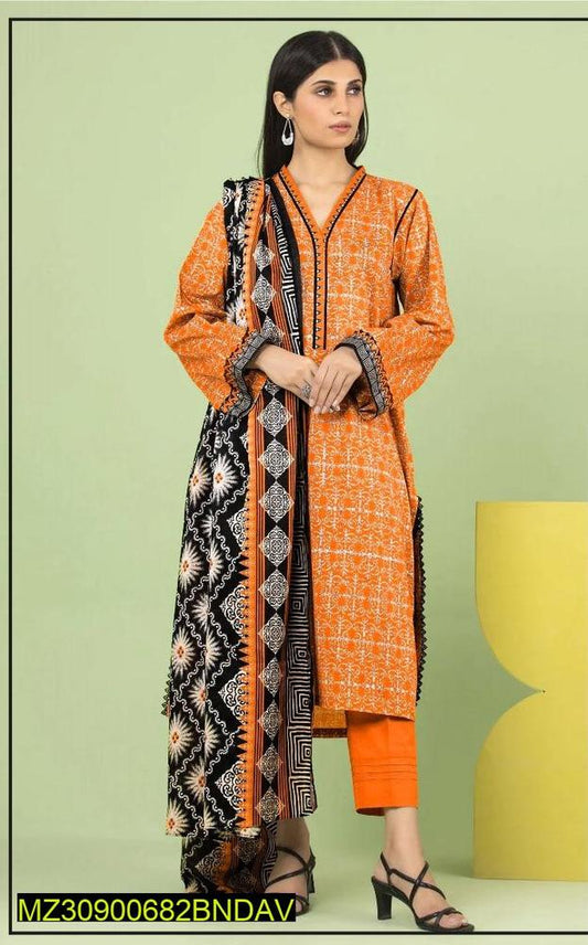 3 Pcs Women's Unstitched Khaddar Printed Suit