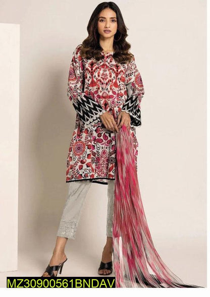 3 Pcs Women's Unstitched Khaddar Printed Suit