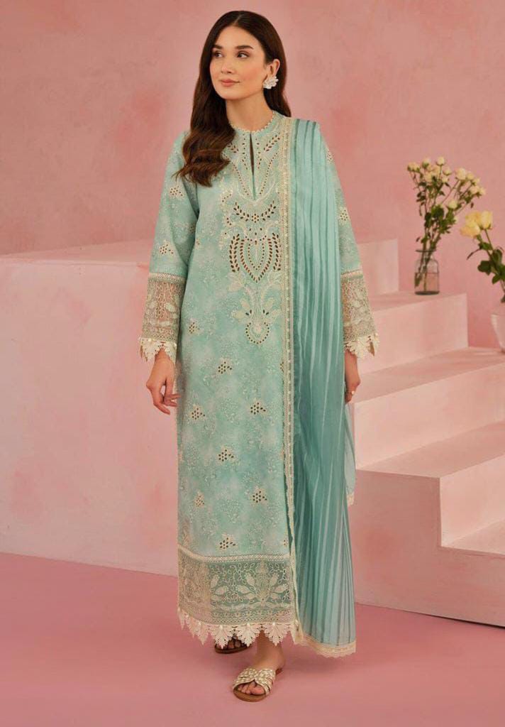 AFROZEH chikankari lawn embroidered patch work unstitced 3pc✓